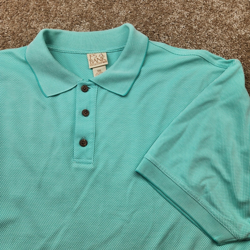 Jos A Bank Mens XXL Polo Shirt Aqua Turquoise Modal Blend Textured Short Sleeve